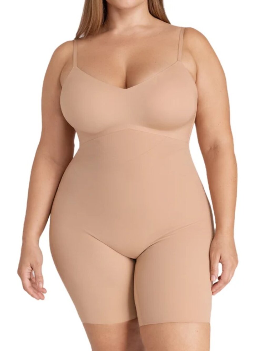 Honeylove SuperPower Mid-Thigh Bodysuit Shapewear Beige/Nude Size 1X NWT